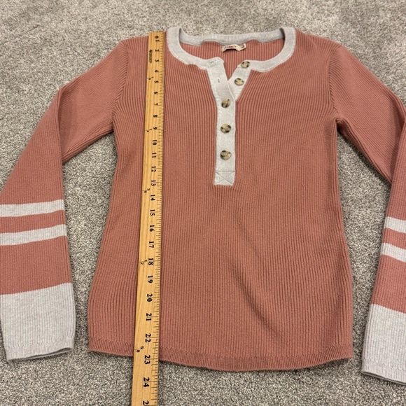 Faherty womens ribbed knit mikki Henley Sweater cotton cashmere size medium pink - Picture 6 of 9